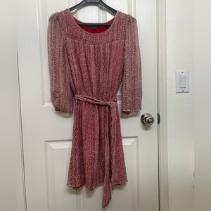 Armani Exchange Red Metallic Dress With Bishop Sleeves And Tie Wasit